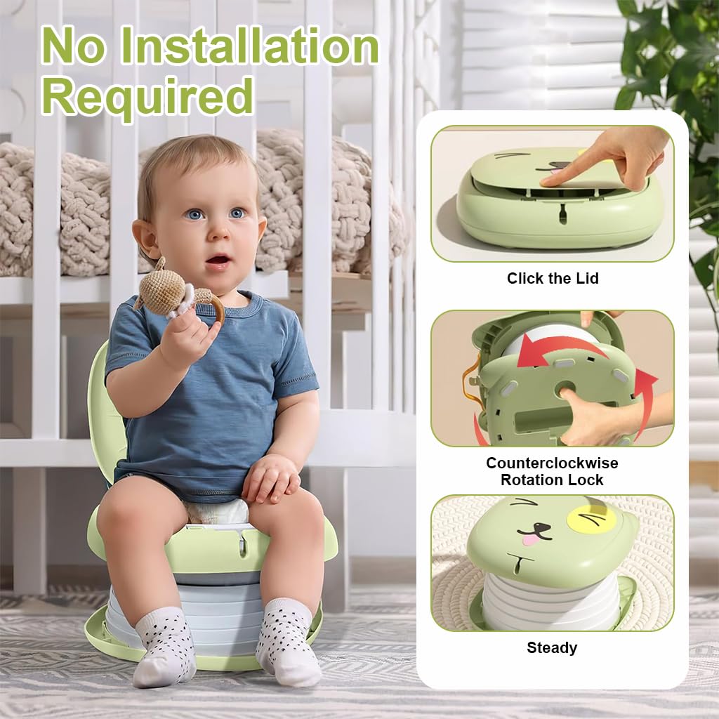 SNOWIE SOFT Potty Training Seat Potty Seat for Kids 1-3 years, Home Training Toilet potty seat for kids 3-5 years with Handle Potty for Toddler 1-6 Years, With Storage Bag & Waste Bag, Green SNOWIE SOFT Potty Training Seat Potty Seat for Kids 1-3 years, Home Training Toilet potty seat for kids 3-5 years with Handle Potty for Toddler 1-6 Years, With Storage Bag & Waste Bag, Green
